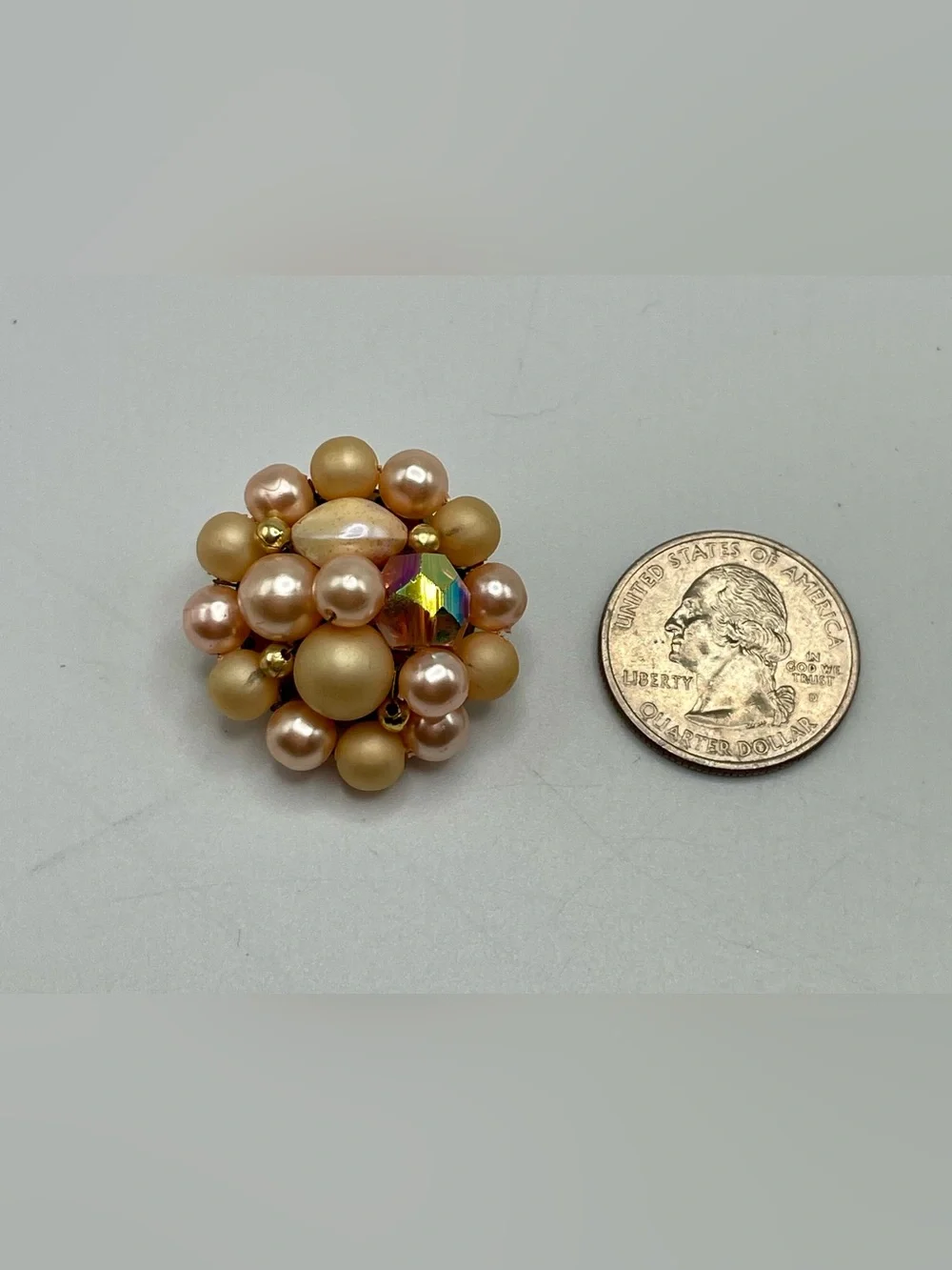 Pearl Cluster Clip-On Earrings in Peach, Cream, and AB Crystal Beads